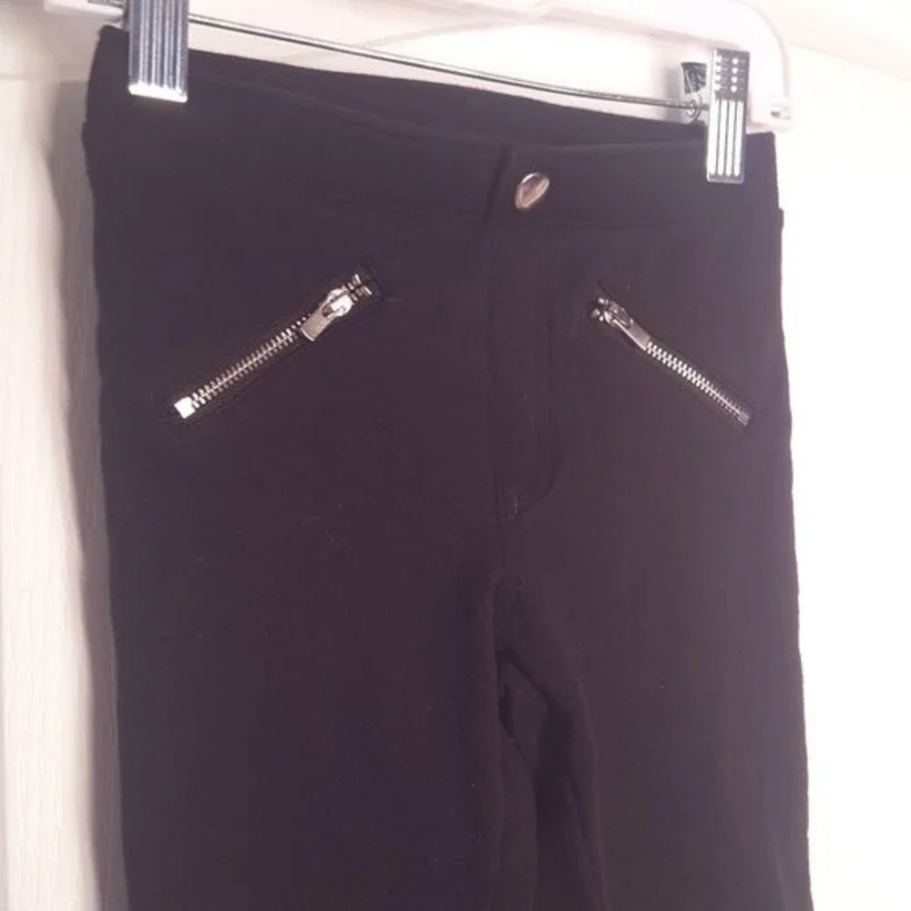H&M Black Leggings with Faux Leather Panel Knees and Zippers